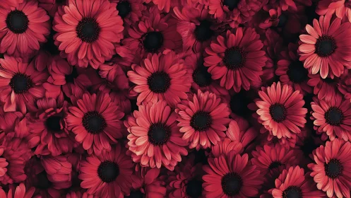 Crimson Gerbera Symphony: Dense Blooms Dancing in Ruby Radiance
