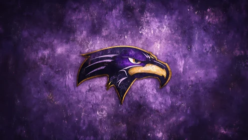 Stylized purple hawk emblem over textured grunge field.
