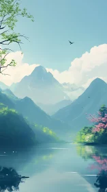 Peaceful mountain lake wrapped in soft morning light.