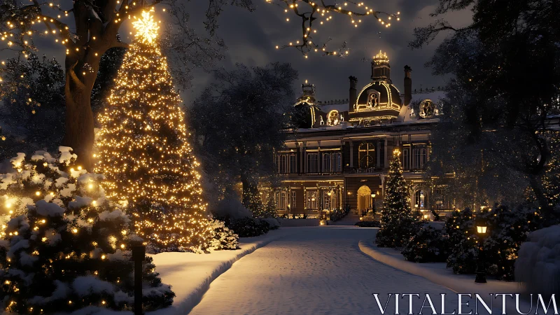 Glistening winter manor welcomes guests with festive lights