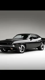 Black classic muscle car is rendered in controlled studio lighting