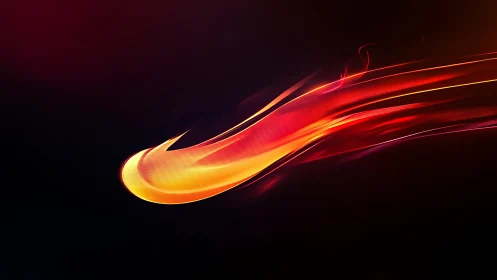 Digital painting of luminous red-orange motion streaks on black.