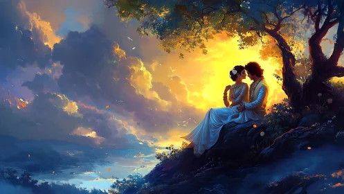 Sunset Romance on the Shore: A Golden Moment.