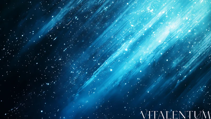 Celestial blue particle streams crossing deep cosmic void.