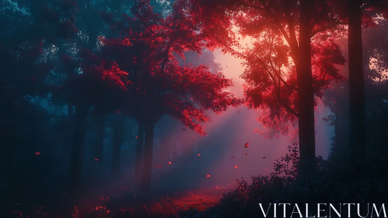 Enchanted Forest Glows with Red Autumn Light