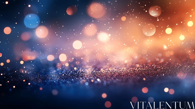 Abstract bokeh lights in blue and orange, dreamy glitter style.