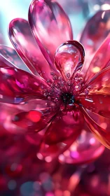 Radiant glass blossom opens in vivid pink and ruby light