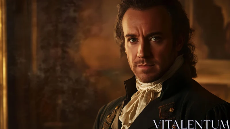 Digital portrait shows period-dressed man in warm interior lighting