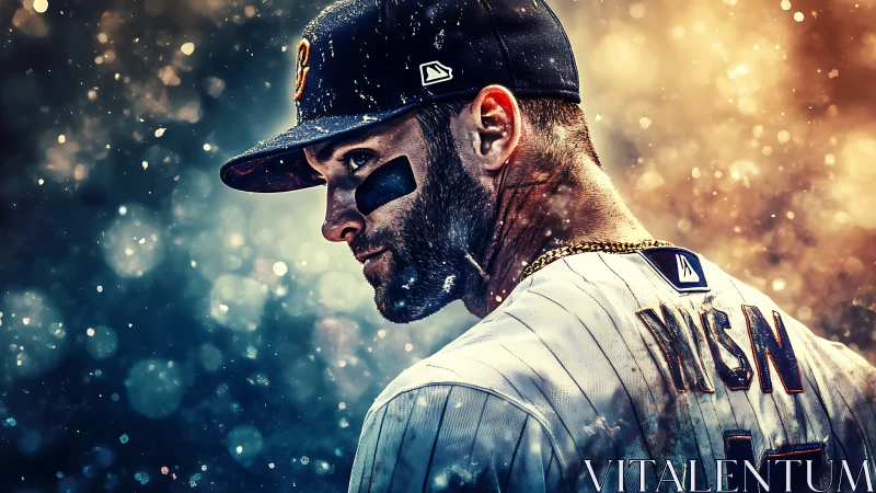 Focused baseball player stands ready in glittering stadium light
