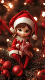 Glowing Christmas elf figurine with glitter star ornament detail.