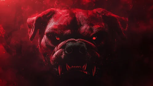 Demonic red dog head emerges from swirling crimson mist.