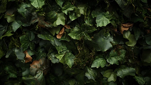 Lush ivy leaves create a cozy, shadowed green hideaway wall