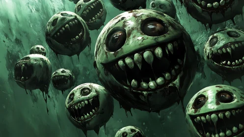 Grinning nightmare orbs drifting through dark green depths.
