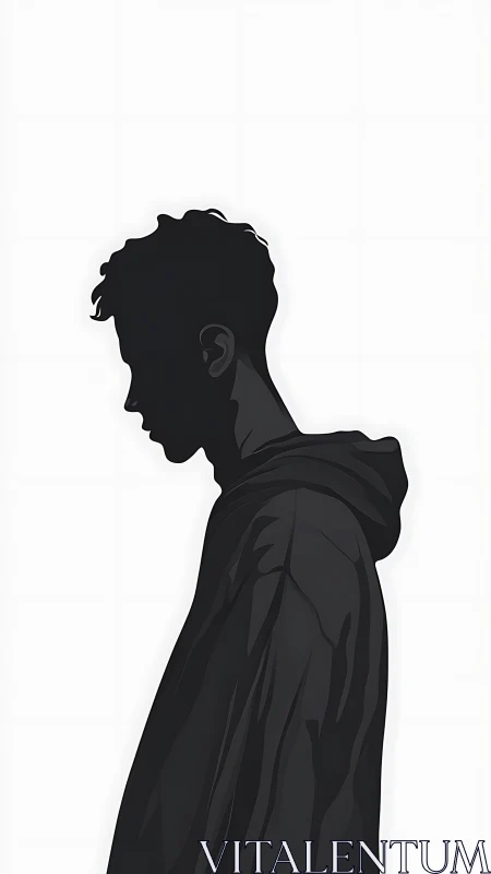 Soft shadowed silhouette of a quiet hoodie clad figure.