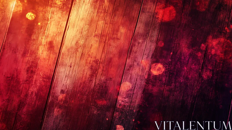 Warm rustic wooden floor background with vibrant red and orange glow.