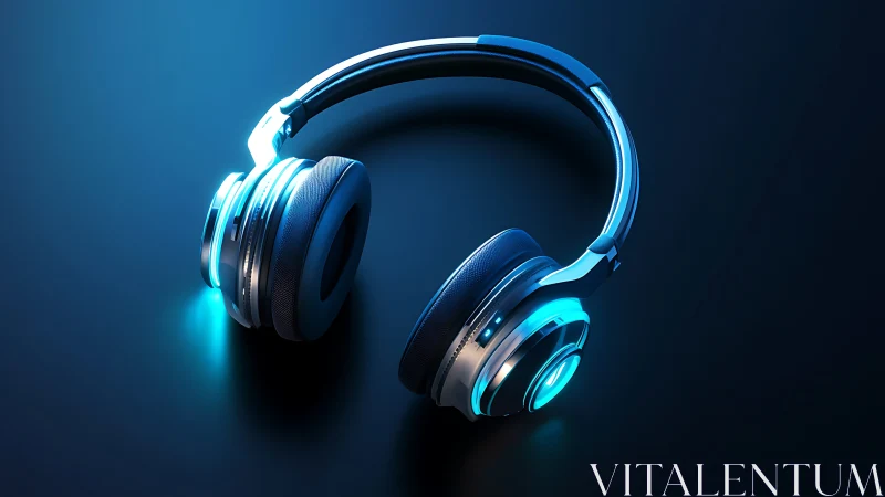 Futuristic LED headphones glow on a sleek dark surface.