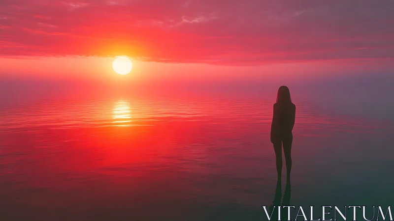 Soft sunset sky welcomes a quiet figure standing over calm water