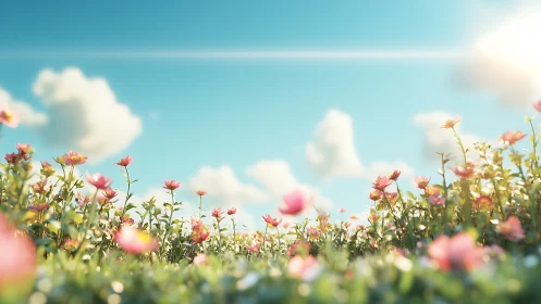 Pink Petals Unfold Beneath Cerulean Skies.