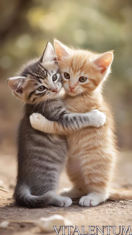 Two kitten siblings embracing with tender tactile bonding behavior.