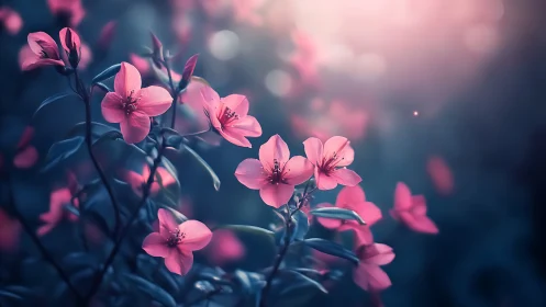 Pink Botanical Blossoms with Atmospheric Depth.