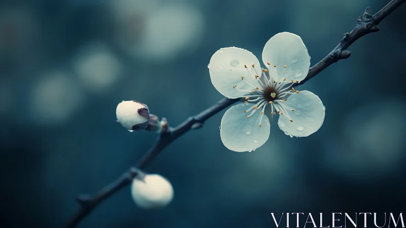 Spring Blossom Branch with Water Droplets.