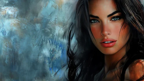 Warm gaze in teal light with softly brushed, vivid beauty.