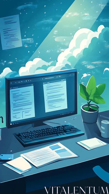 Dreamy cloudlit workspace for calm, focused creativity.