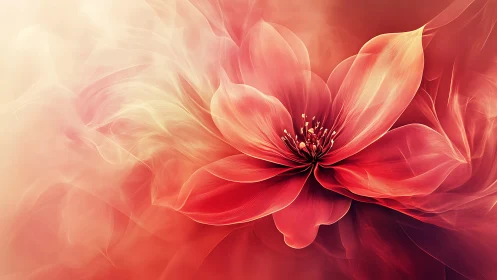 Digital floral abstraction with radiant translucent petals composition.