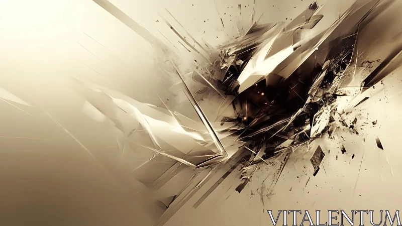 Fragmented metallic shards intersect within a neutral gradient field