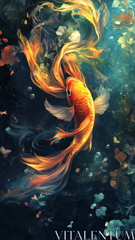 Digital koi fish rendering shows elongated fins in motion
