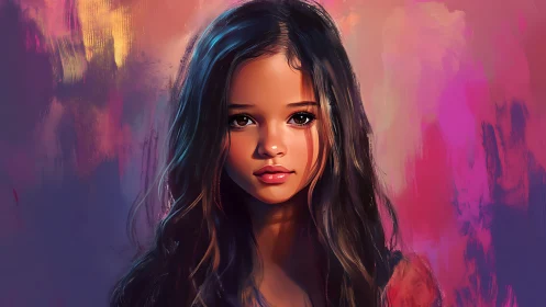 Digital painting portrait with luminous bokeh brushwork background.
