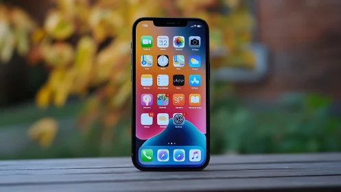 iPhone Home Screen Displaying Colorful Application Icons and Wallpaper.
