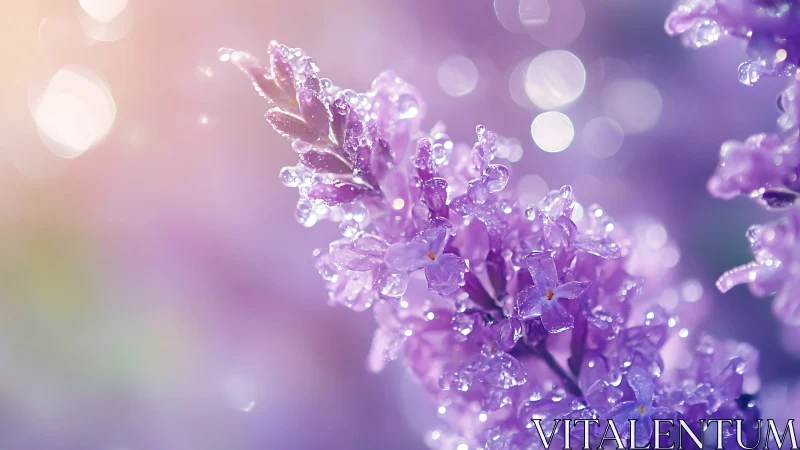 Purple Lilac Blooms Crystallized With Dewdrops.