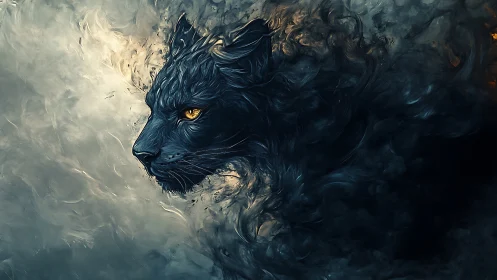 Black panther head emerges from swirling smoky textures