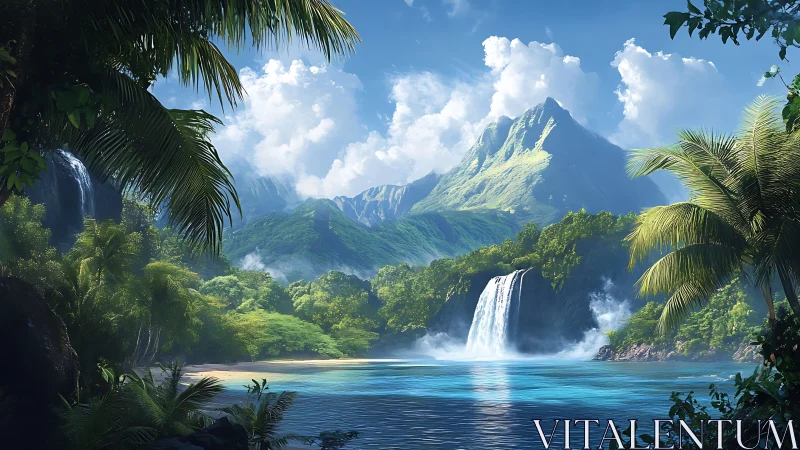 Tropical Paradise Waterfall Landscape.