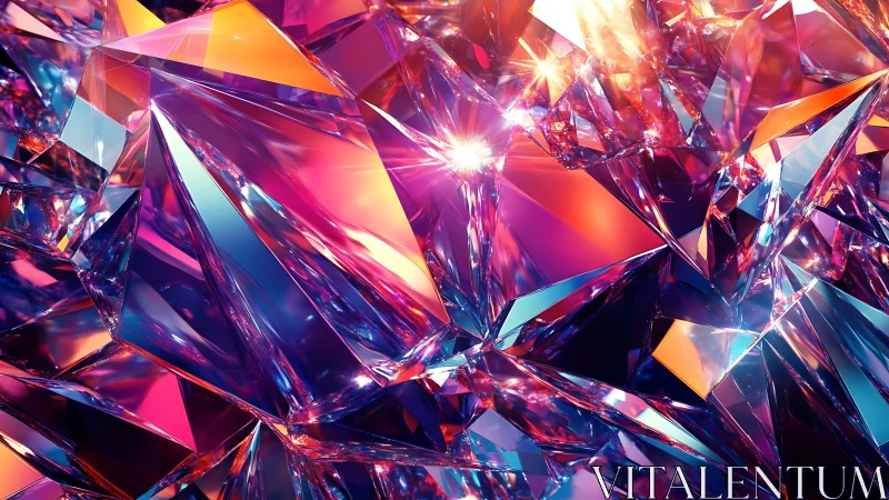 Prismatic crystal shards in neon refracted light bloom.