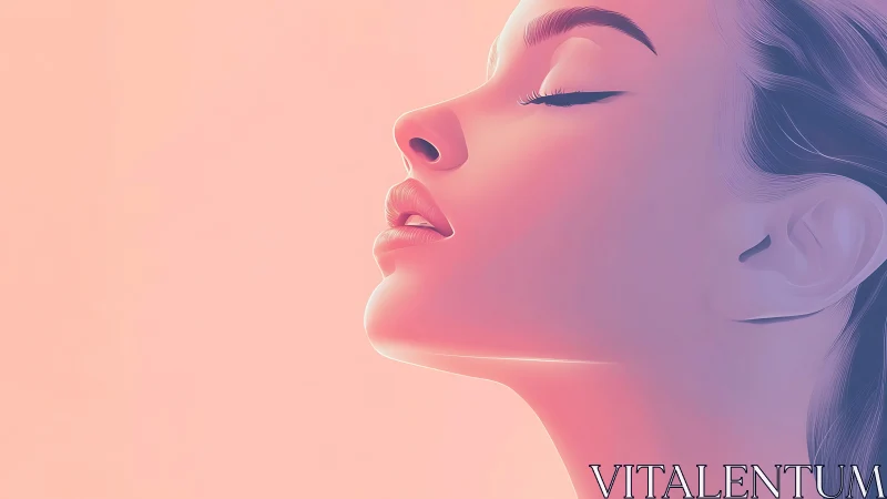 Serene female profile in pastel gradients and soft rim light.