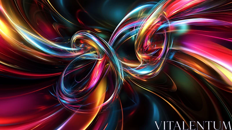 Infinity ribbons collide in neon-tinted cosmic motion.