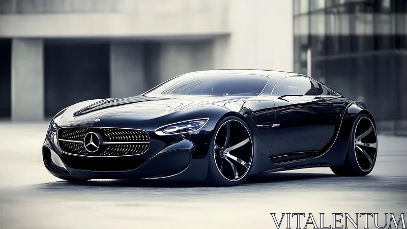 Mercedes coupe concept car stands in modern urban courtyard