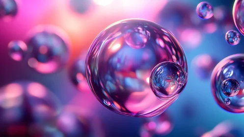 Glistening rainbow bubbles floating in a dreamy soft glow.