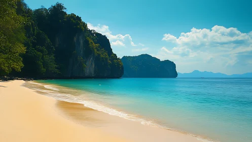 Turquoise Paradise Beach Backed by Limestone Cliffs and Mountains
