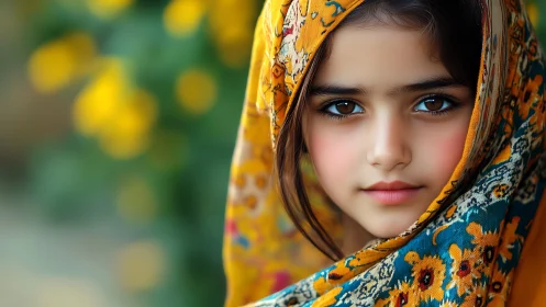Young Subject in Decorative Hijab with Warm Earth Tones and Soft Focus Natural Backdrop