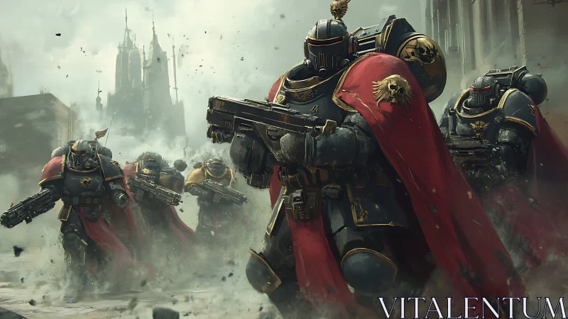 Armored space marines advance through smoke in cinematic charge