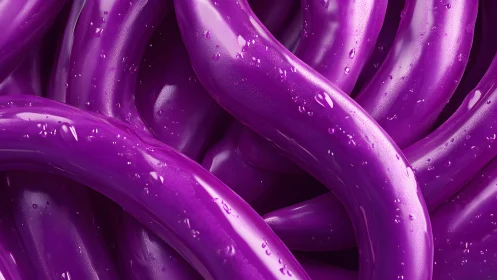 Abstract close-up of glossy purple tubes with wet surface effect.