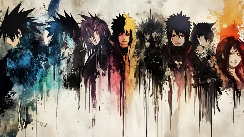 Dripping chakra echoes of rival souls on watercolor smoke.