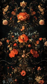 Ornate Baroque Floral Symmetry on Black Background