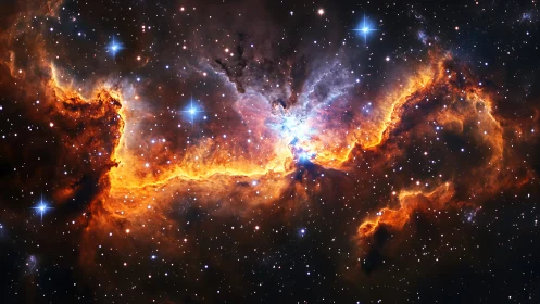 Star-forming nebula glows with bright orange ionized gas