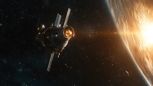 Autonomous orbital probe near sunlit planet with debris field