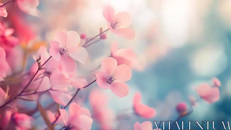 Shallow-depth close-up isolates pastel blossoms in diffused backlight