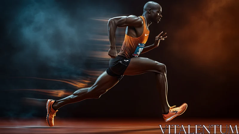 Powerful sprinter in motion glowing with fiery energy.